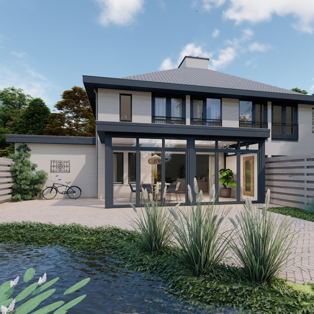 Ontwerp aanbouw in de stijl van de woning