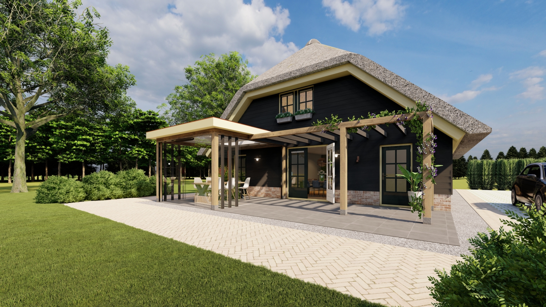 landelijk ontwerp tuinkamer met pergola