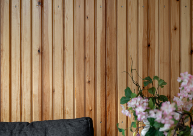 Moderne tuinkamer met houten wanden